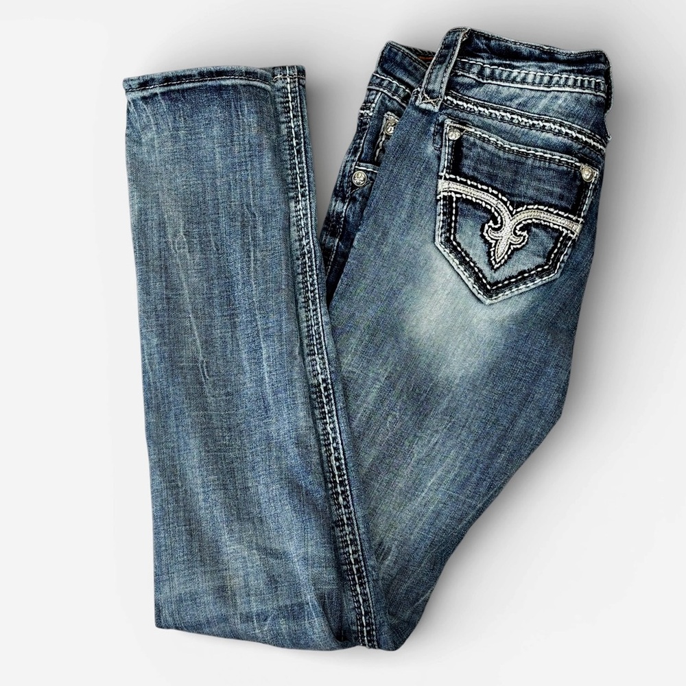 Rock Revival Blair Skinny Jeans 26 Heavy Stitch Flap Pocket 30 Inseam - Picture 15 of 15
